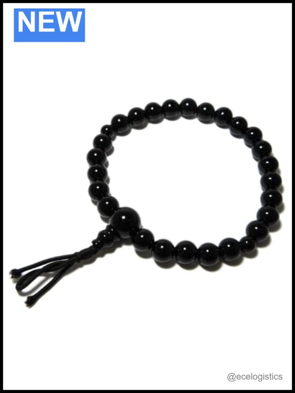 Japanese Juzu Bracelet Handmade Kyoto Onyx Silk Elastic Cord Prayer Beads